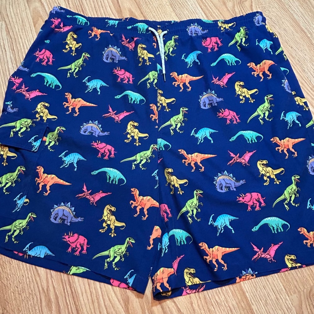 Brisira Mens 44 Dinosaur Print Swim Trunks Navy‎ Blue Cargo Pocket Board Shorts